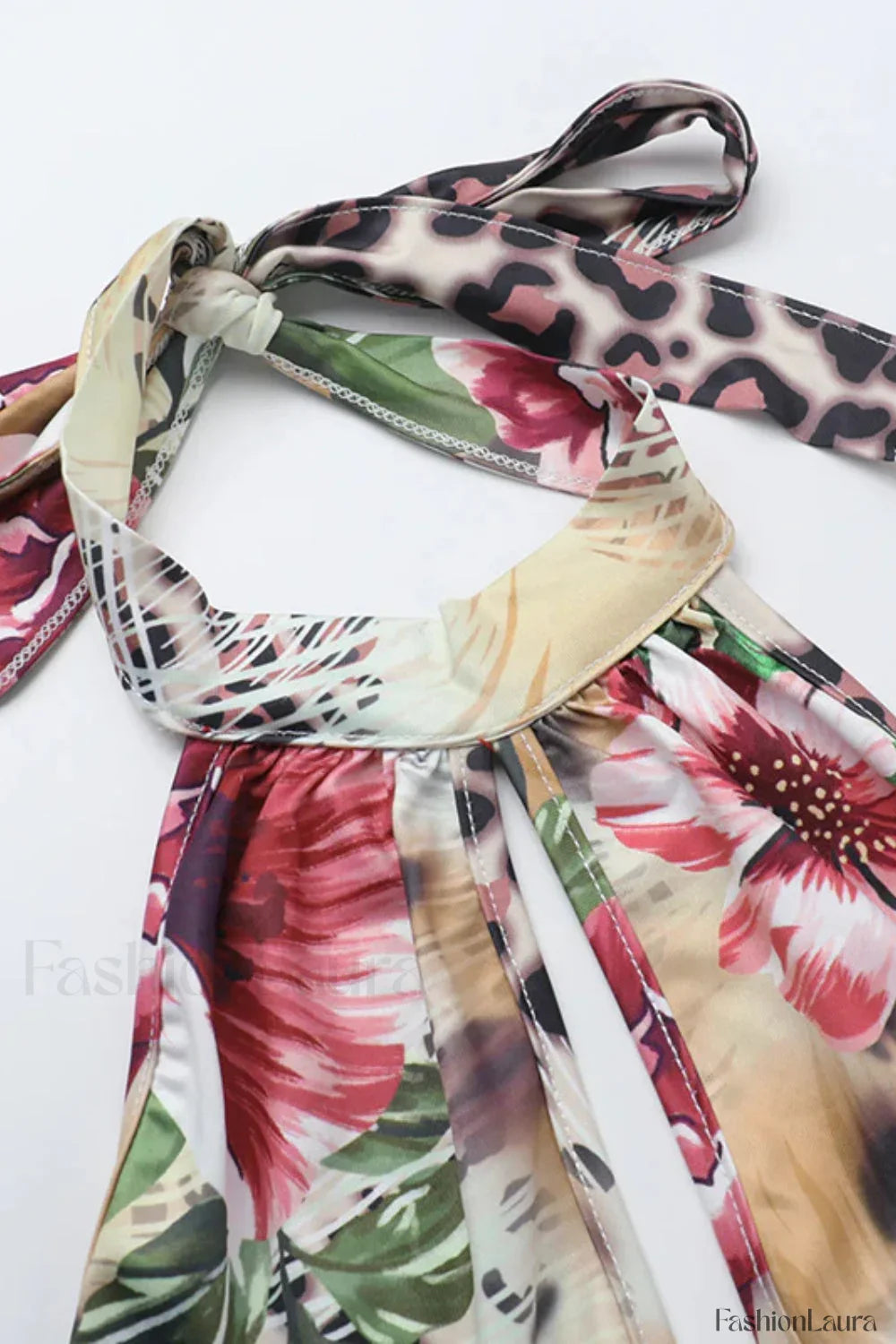 Backless Neck Print Spice Girl Hollow Floral Dress