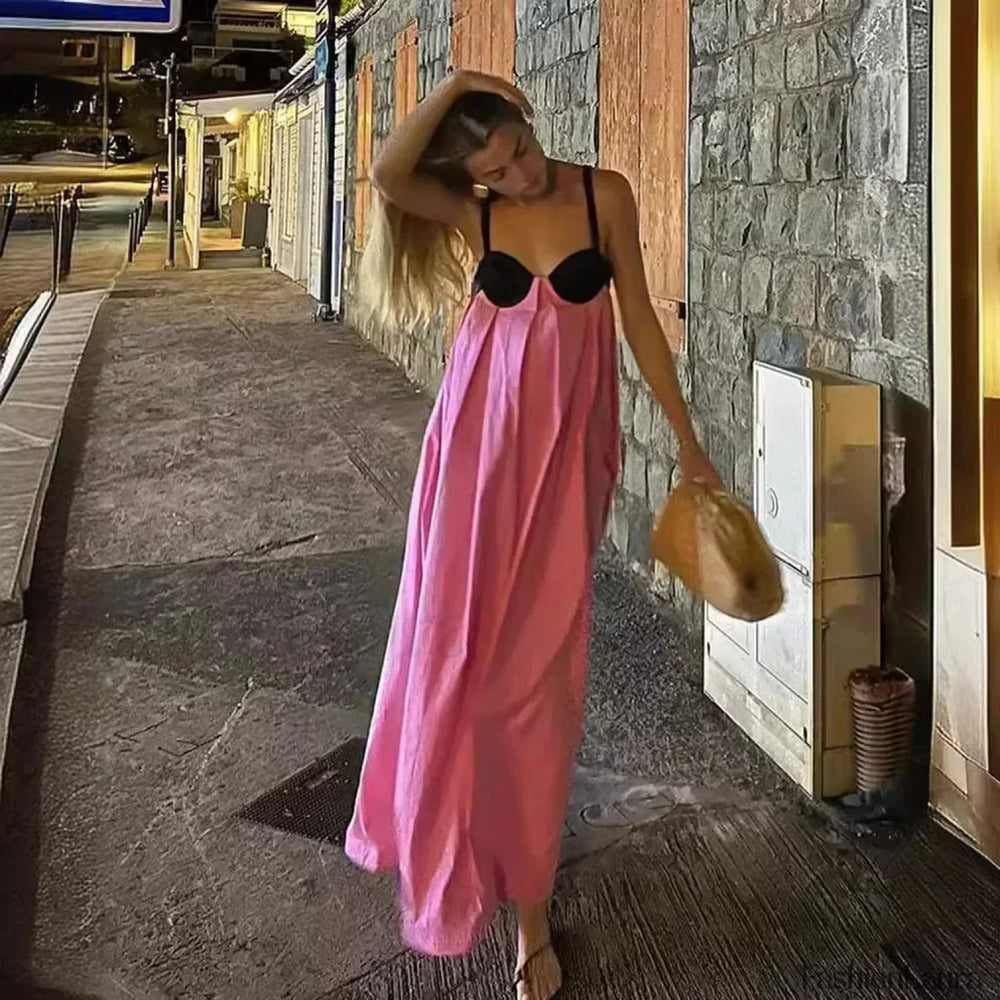 Backless Panelled Slip Maxi Dress