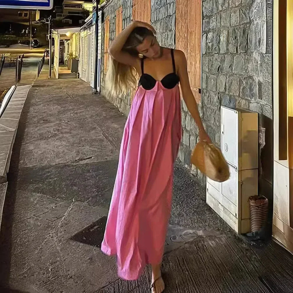 Backless Panelled Slip Maxi Dress