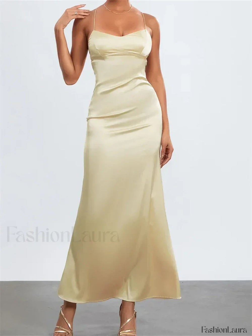 Backless Spaghetti Slim Maxi Dress gold / S