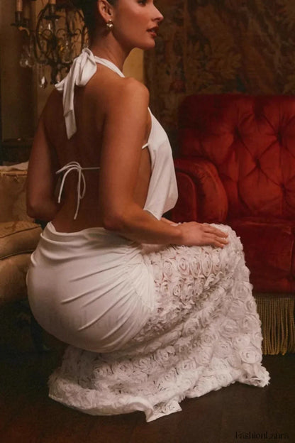 Backless Strappy 3D Flower Maxi Dress