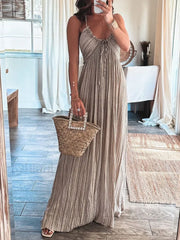 Backless U Neck Halter Strap Long Dress Light Grey / XS Dresses