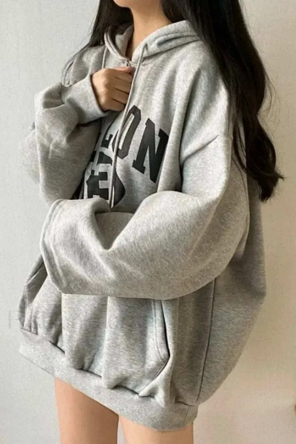 Baggy Korean Full Zip Up Hoodie Grey / M