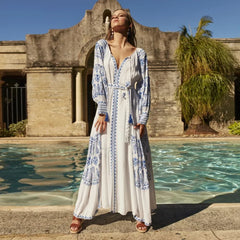 Bahia Embroidered Long Boho Dress WHITE / S