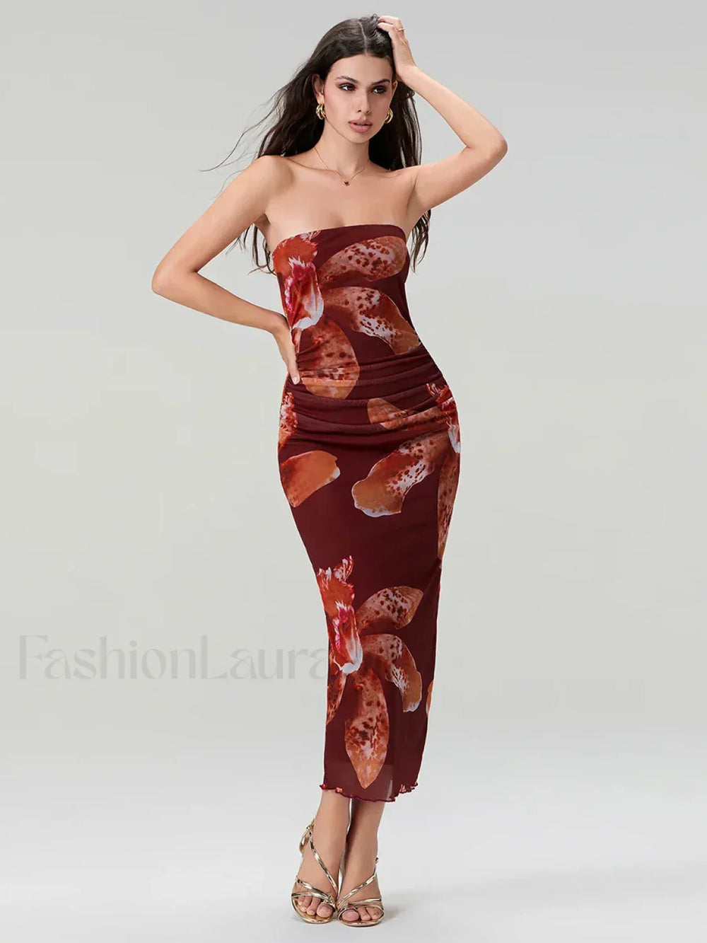 Bandeau Off Shoulder Floral Dress