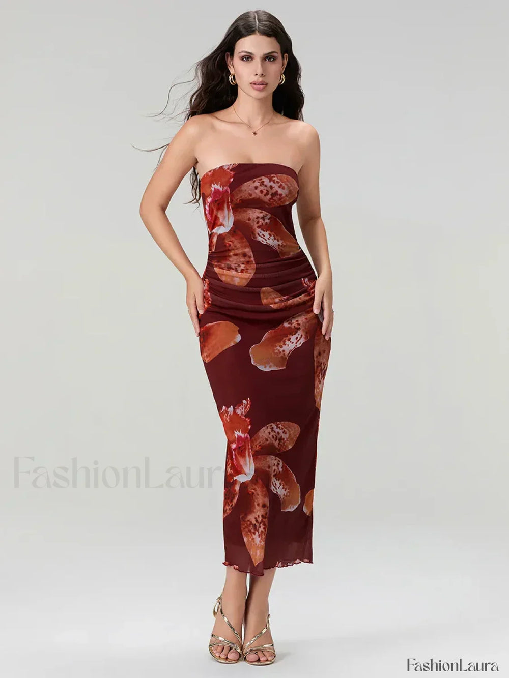 Bandeau Off Shoulder Floral Dress