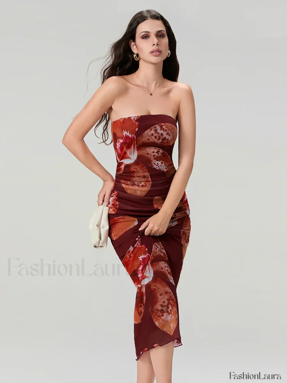 Bandeau Off Shoulder Floral Dress