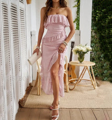 Bandeau Solid Color Midi Dress