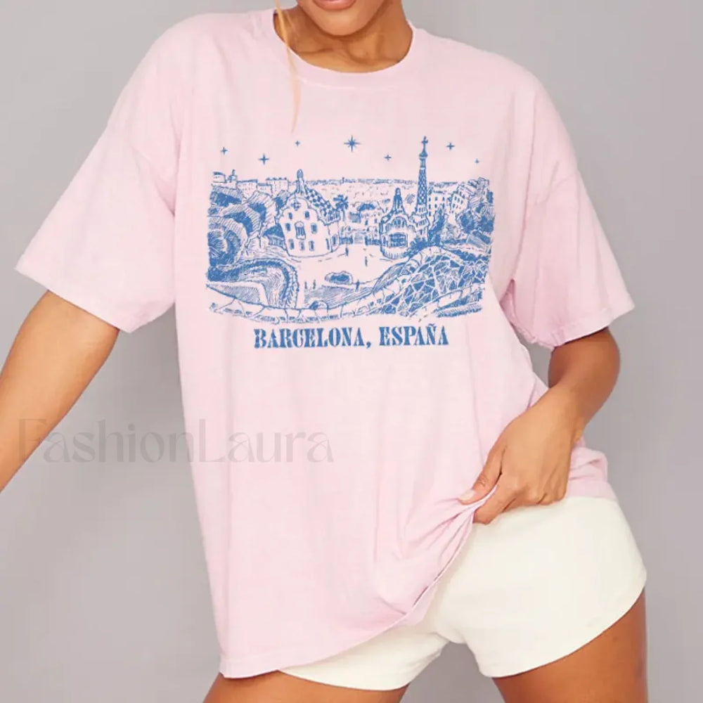 Barcelona Spain Casual Oversized Travel T Shirt Pink / S