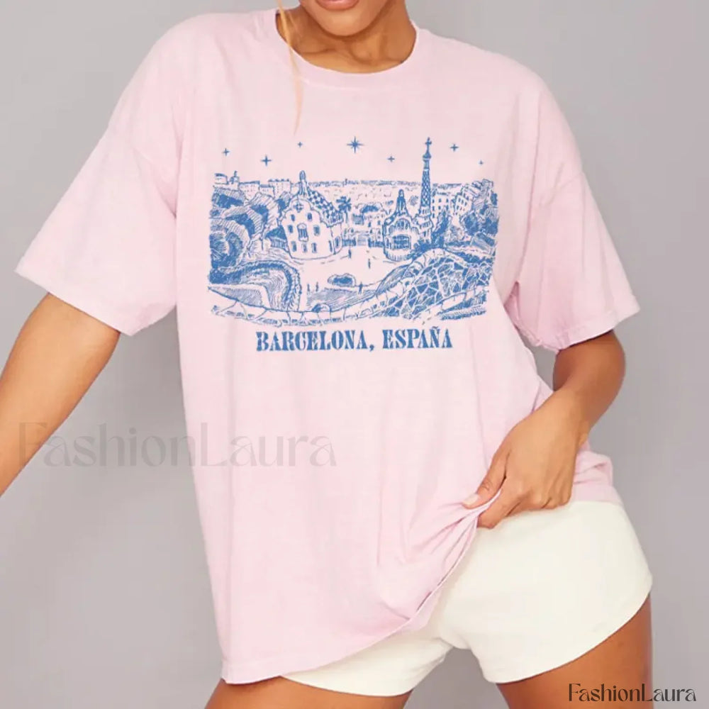 Barcelona Spain Casual Oversized Travel T Shirt Pink / S
