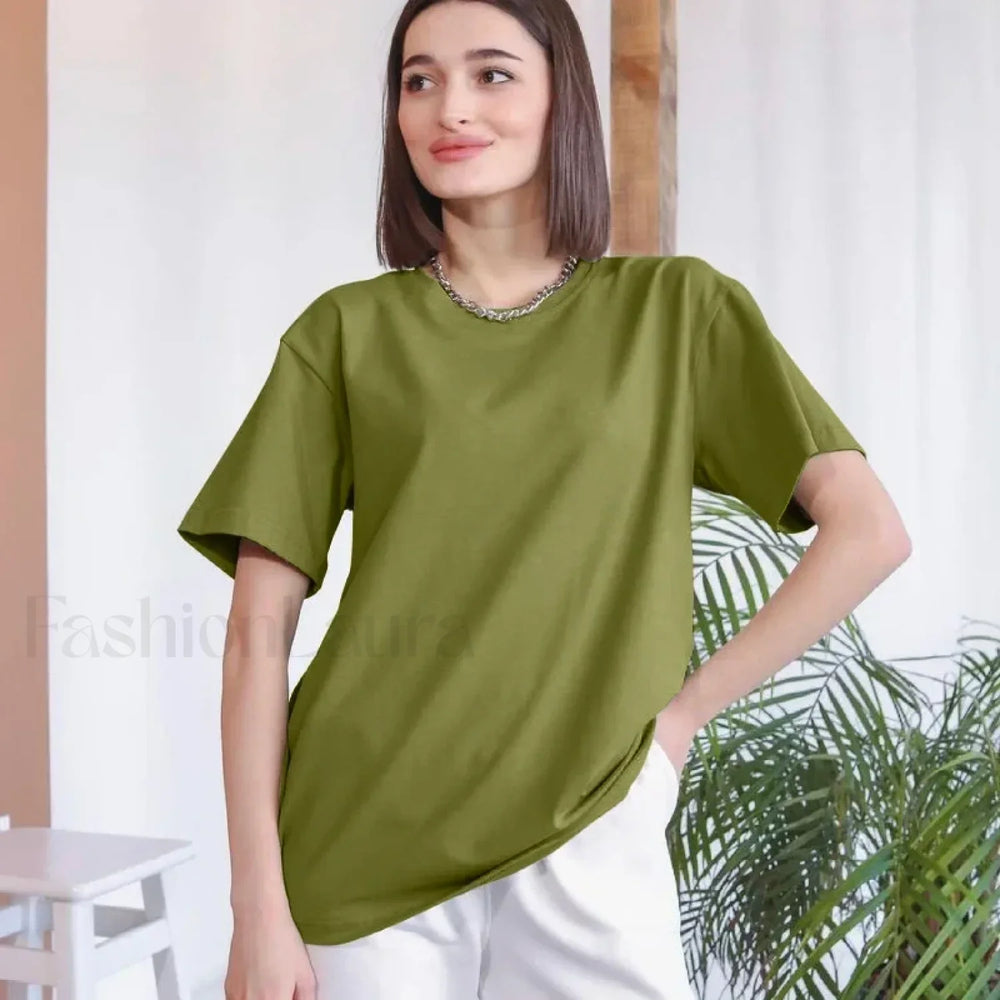 Basic Cotton Loose T Shirt Dark Green / M