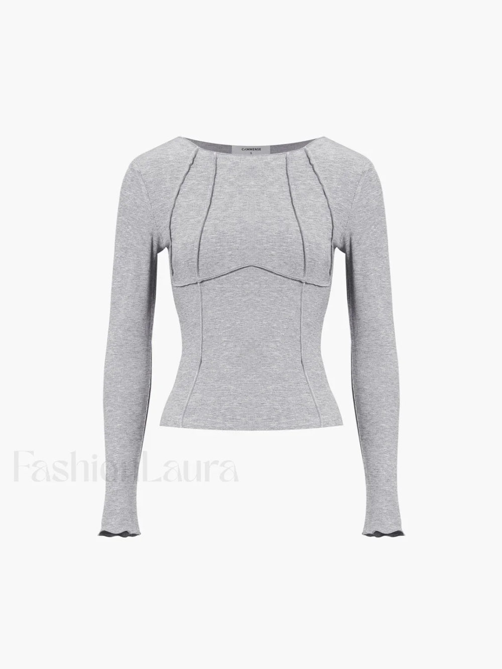 Basic Piping Graceful Long Sleeve Top Grey / XS T Shirts