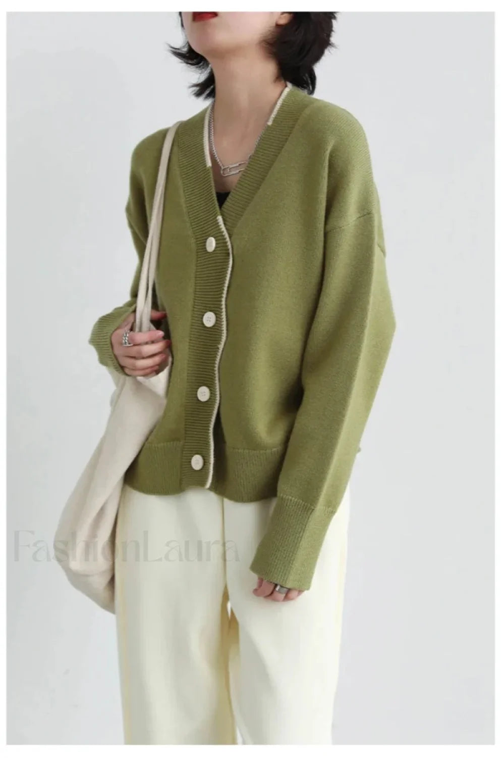 Basic V neck Loose Knit Cardigan