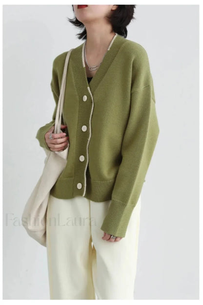 Basic V neck Loose Knit Cardigan