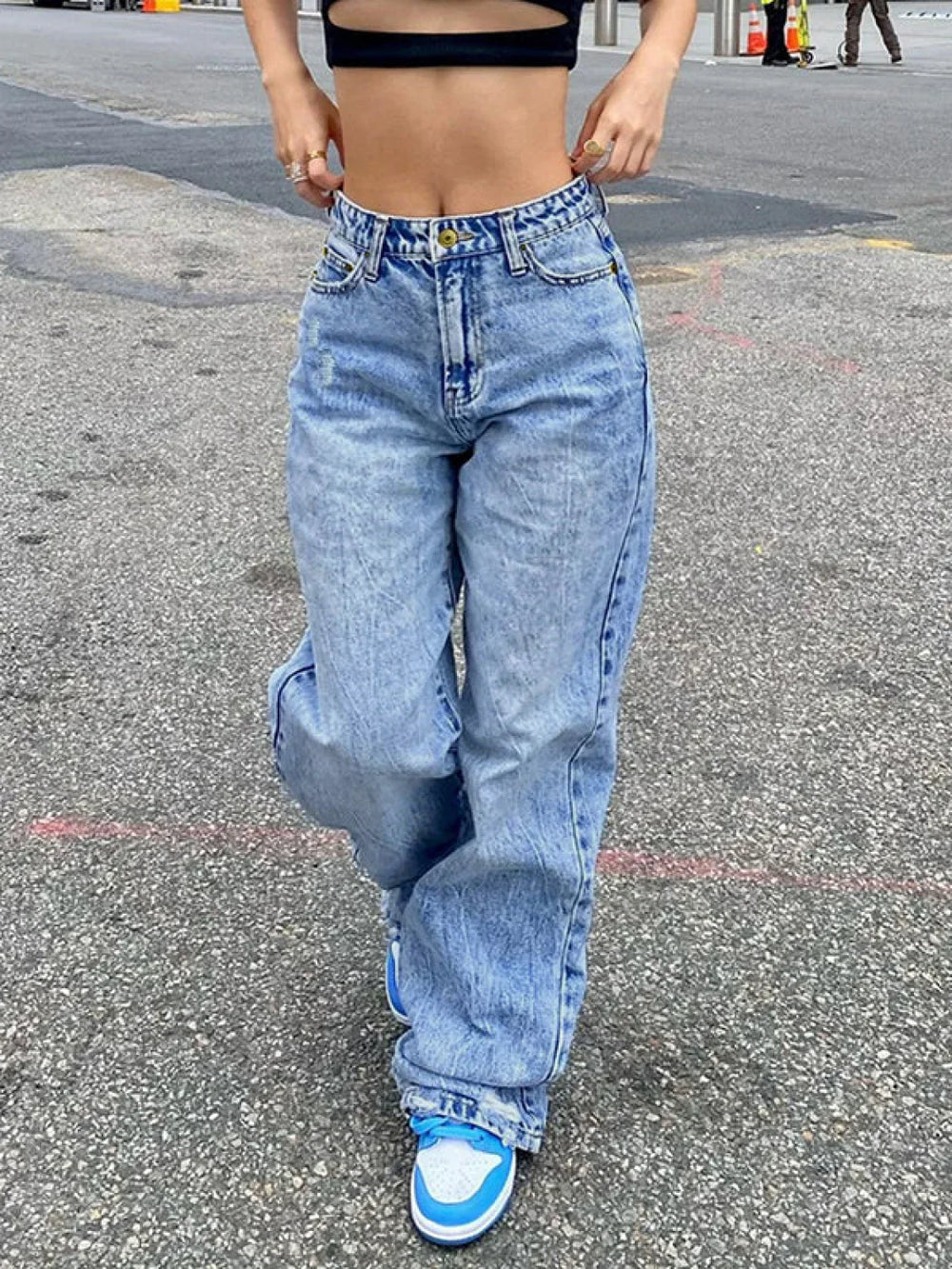 Basic Wash Straight Leg Boyfriend Jeans Blue / S Boyfriend Jeans