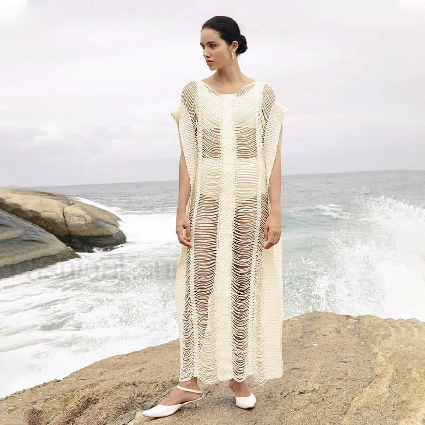 Bat Sleeve Knitted Skirt Cover Up APRICOT / One Size