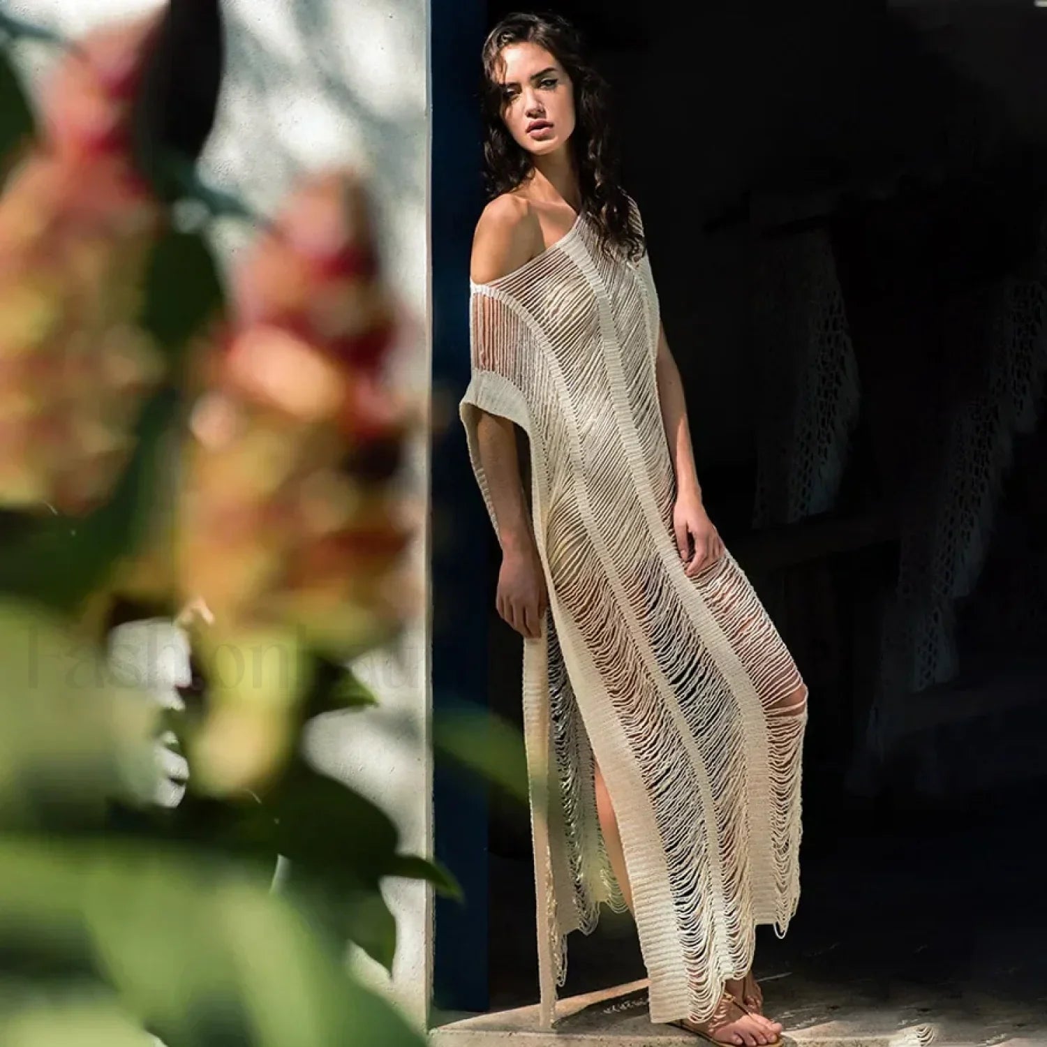 Bat Sleeve Knitted Skirt Cover Up APRICOT / One Size