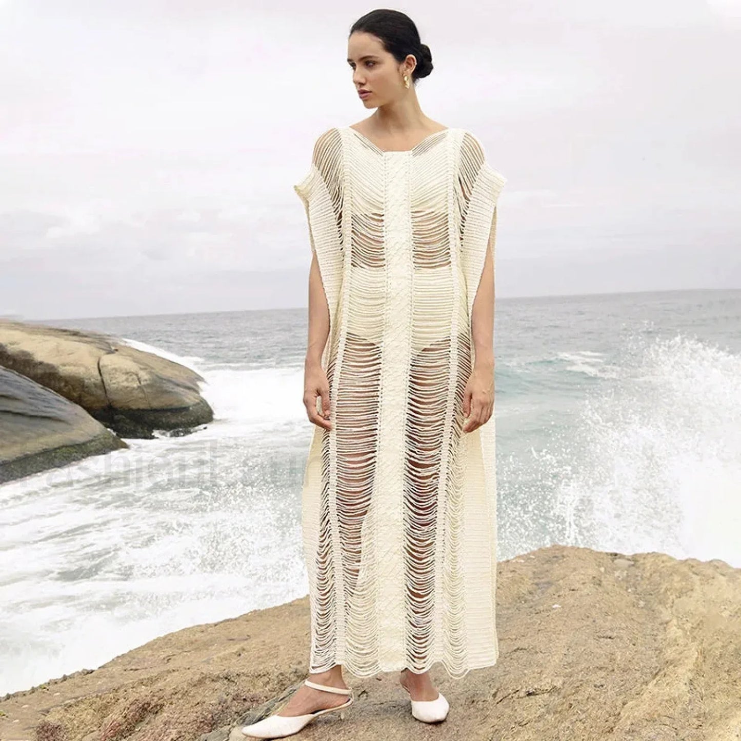 Bat Sleeve Knitted Skirt Cover Up APRICOT / One Size