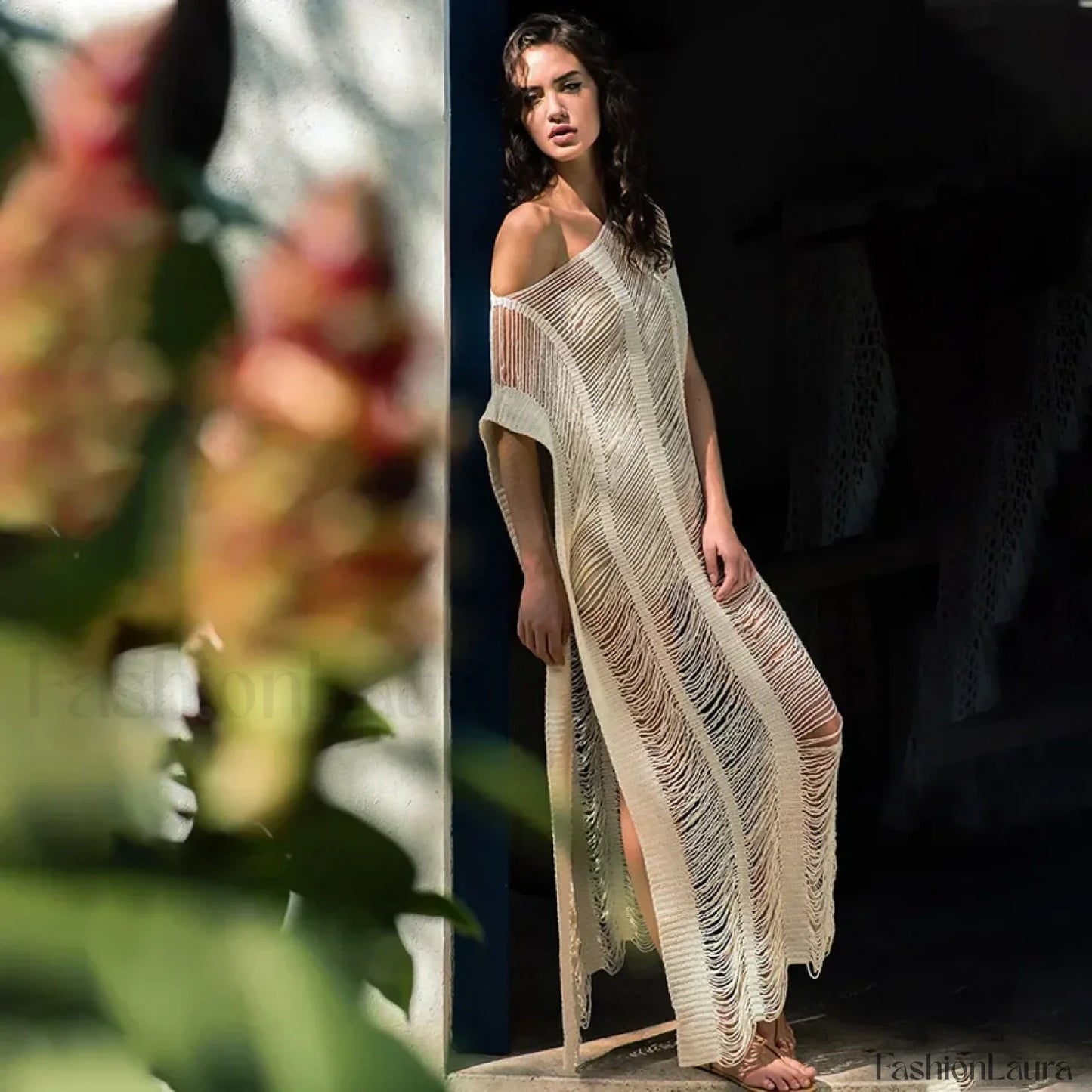 Bat Sleeve Knitted Skirt Cover Up APRICOT / One Size