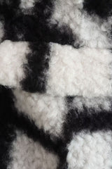 Black White Plaid Plush Lapel Overcoat