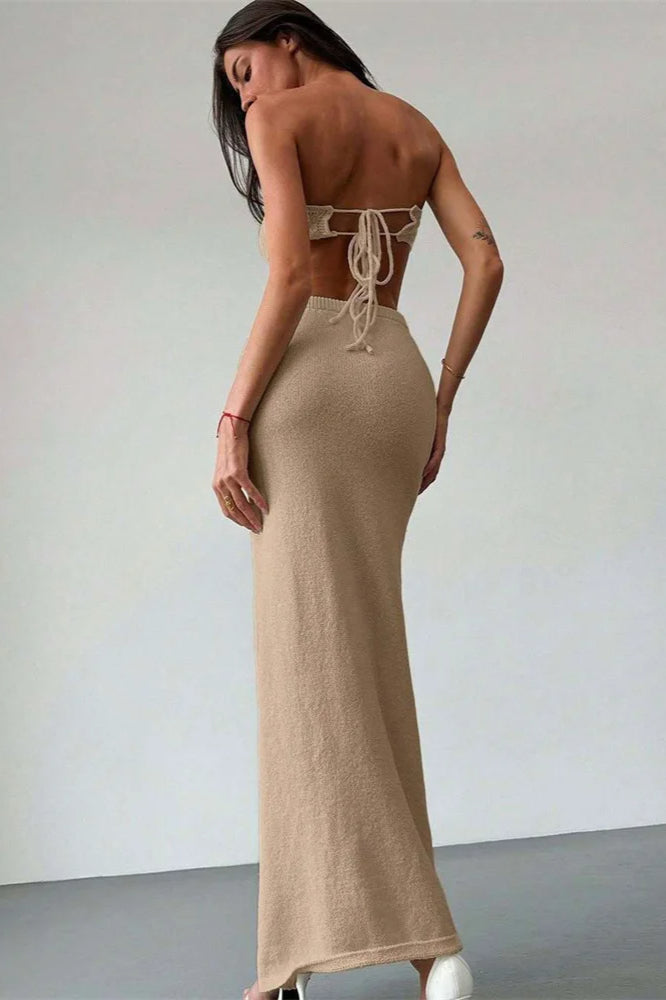 Knit Floral Patchwork Tube Top Boho Dress