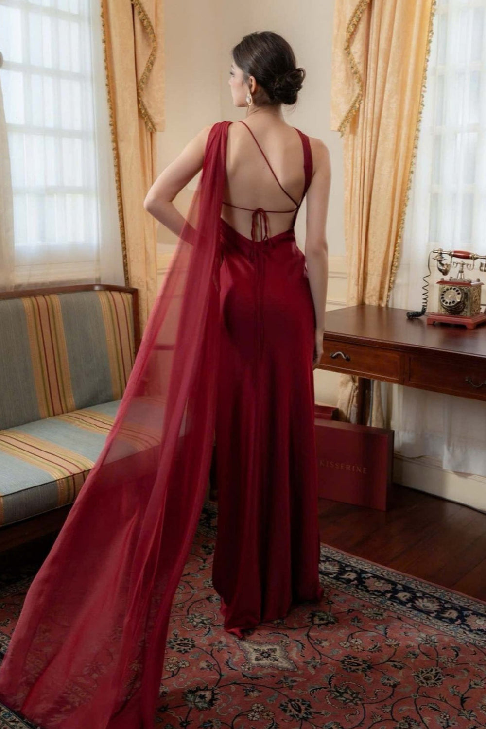 Elegant Satin Slant Neck Sheath Formal Dress