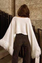 Cropped Fringe Oversized Long Sleeve Sweater