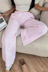 Pink Casual Wide Leg Knit Pants