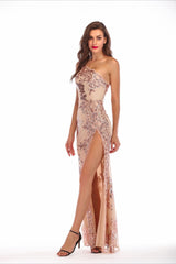 Sequin Backless Asymmetric Formal Dress S / Gold