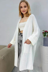 Oversized Long Knit Cardigan S / White