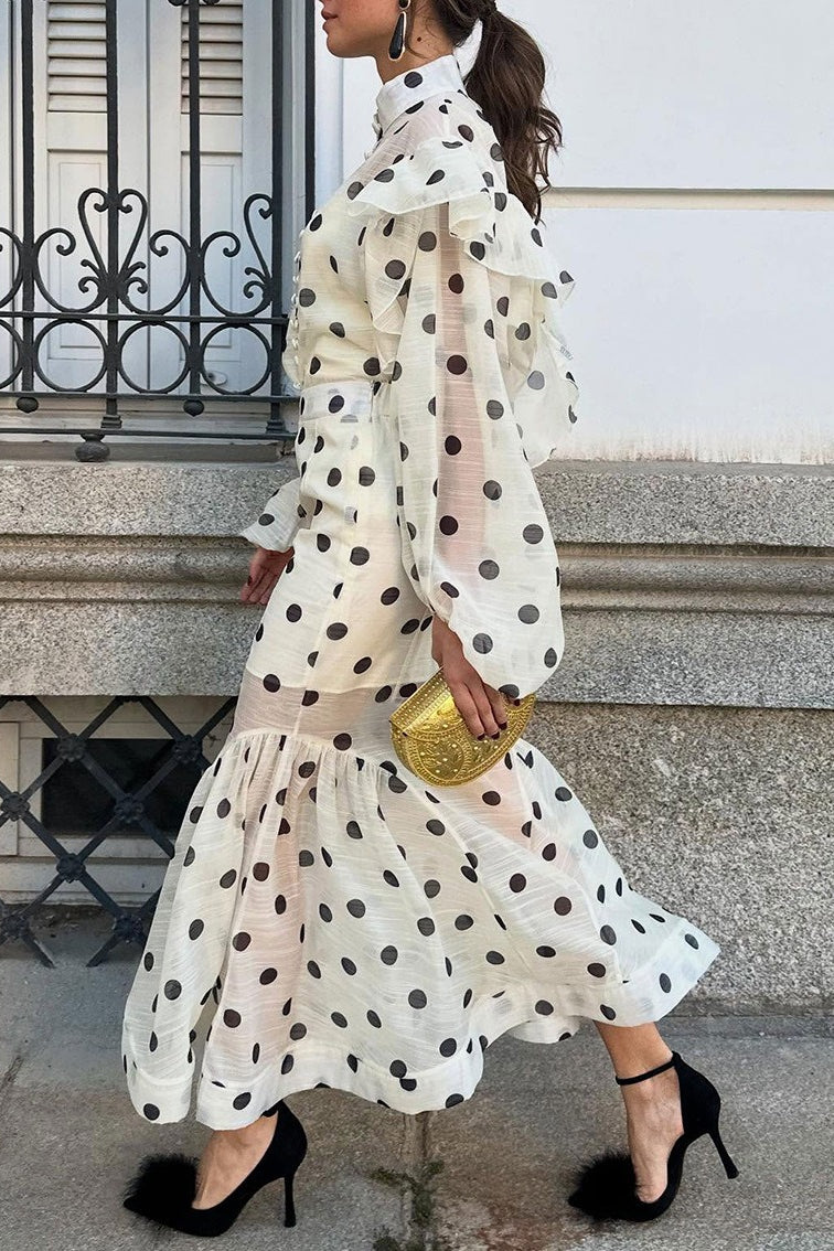 Polka Dot Lantern Sleeve Two Pieces Set