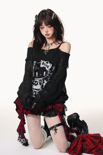 Halloween Plaid PU Mini Skirt
