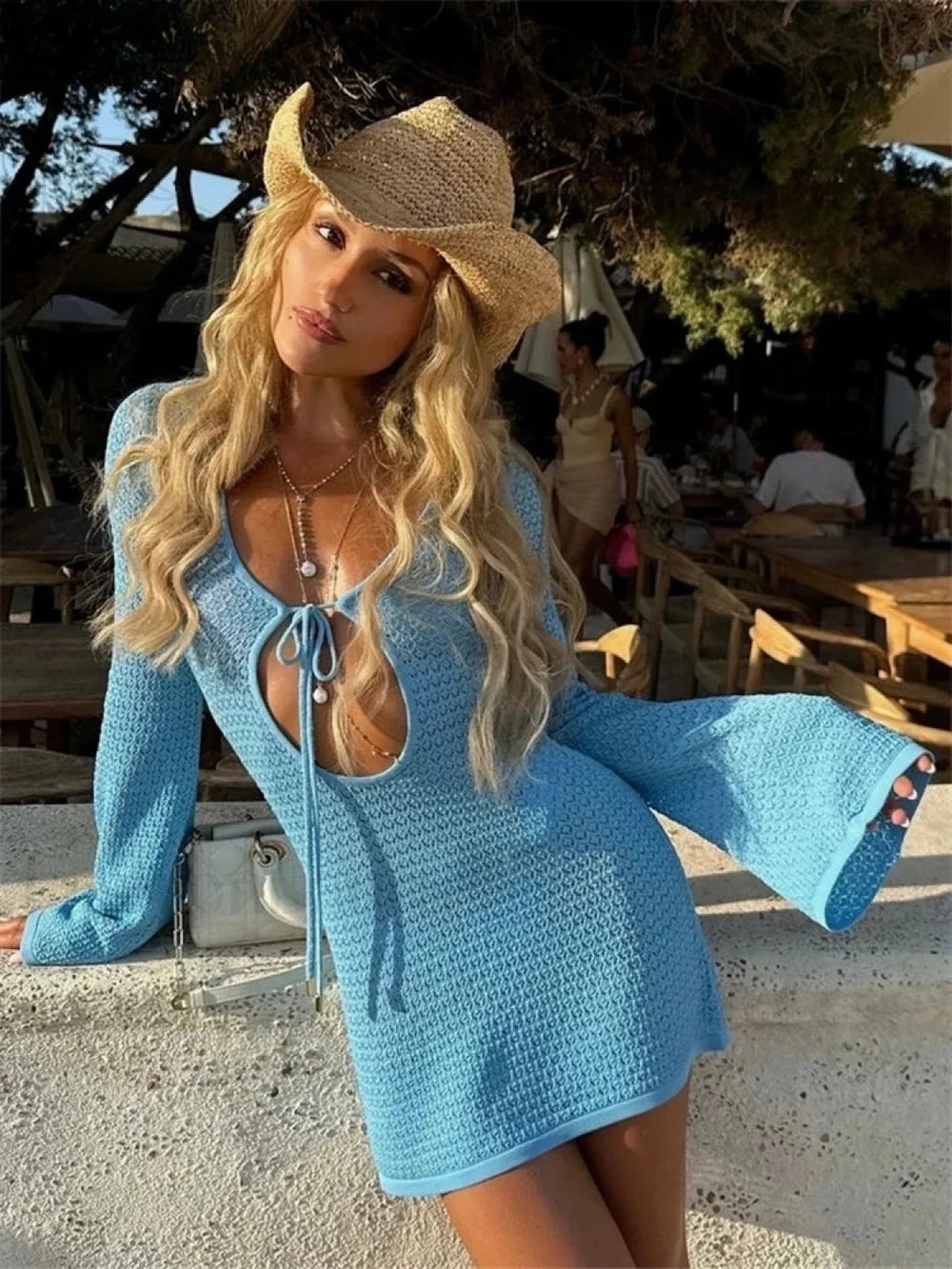 Beach Knitted Lace Up Mini Dress