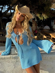 Beach Knitted Lace Up Mini Dress