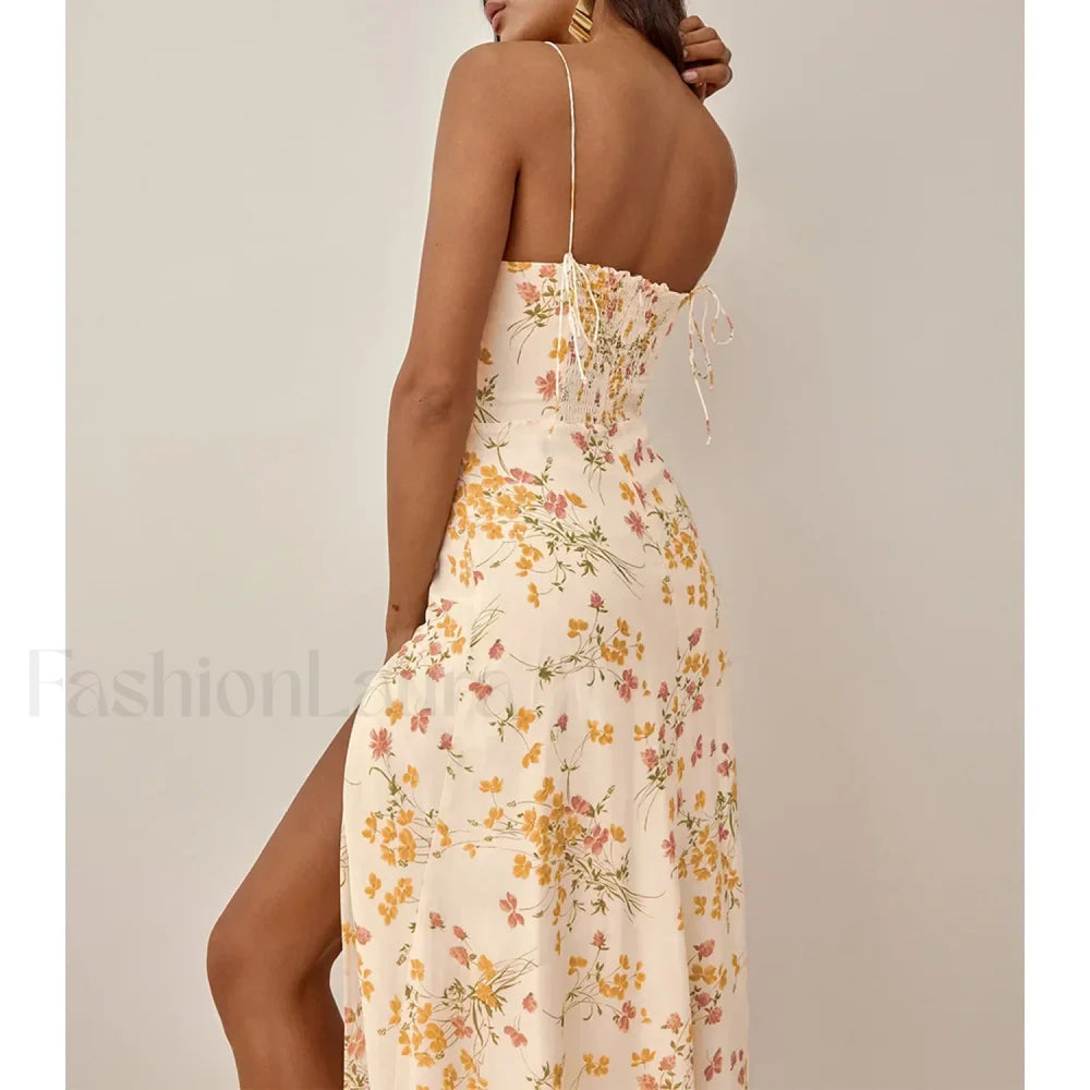 Beach Spaghetti Cotton Floral Dress