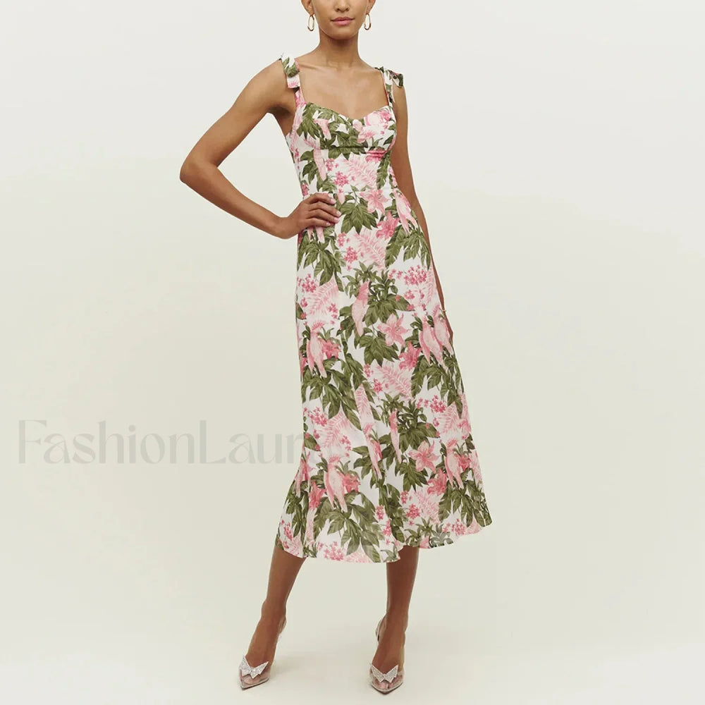 Beach Sweetheart Midi Floral Dress green3 / S