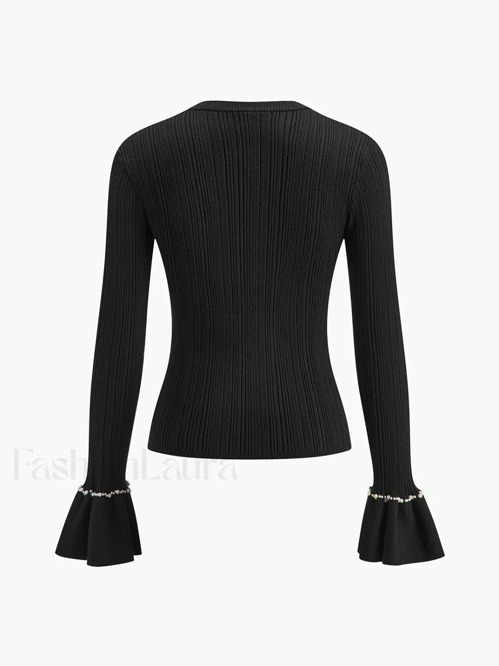 Beaded Decor Ruffle Knit Top Knit Tops