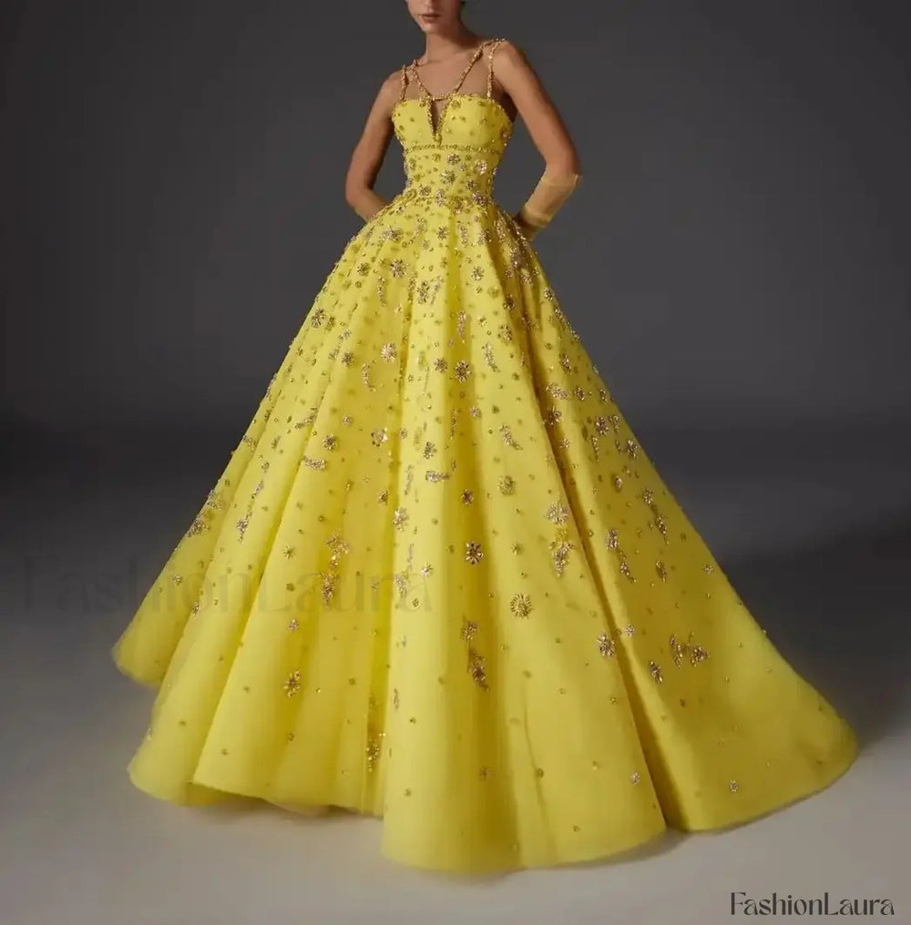 Beaded Floral Strap Maxi Dress yellow / 2