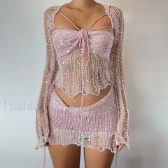 Beaded Knit Set Mini Dress pink / S