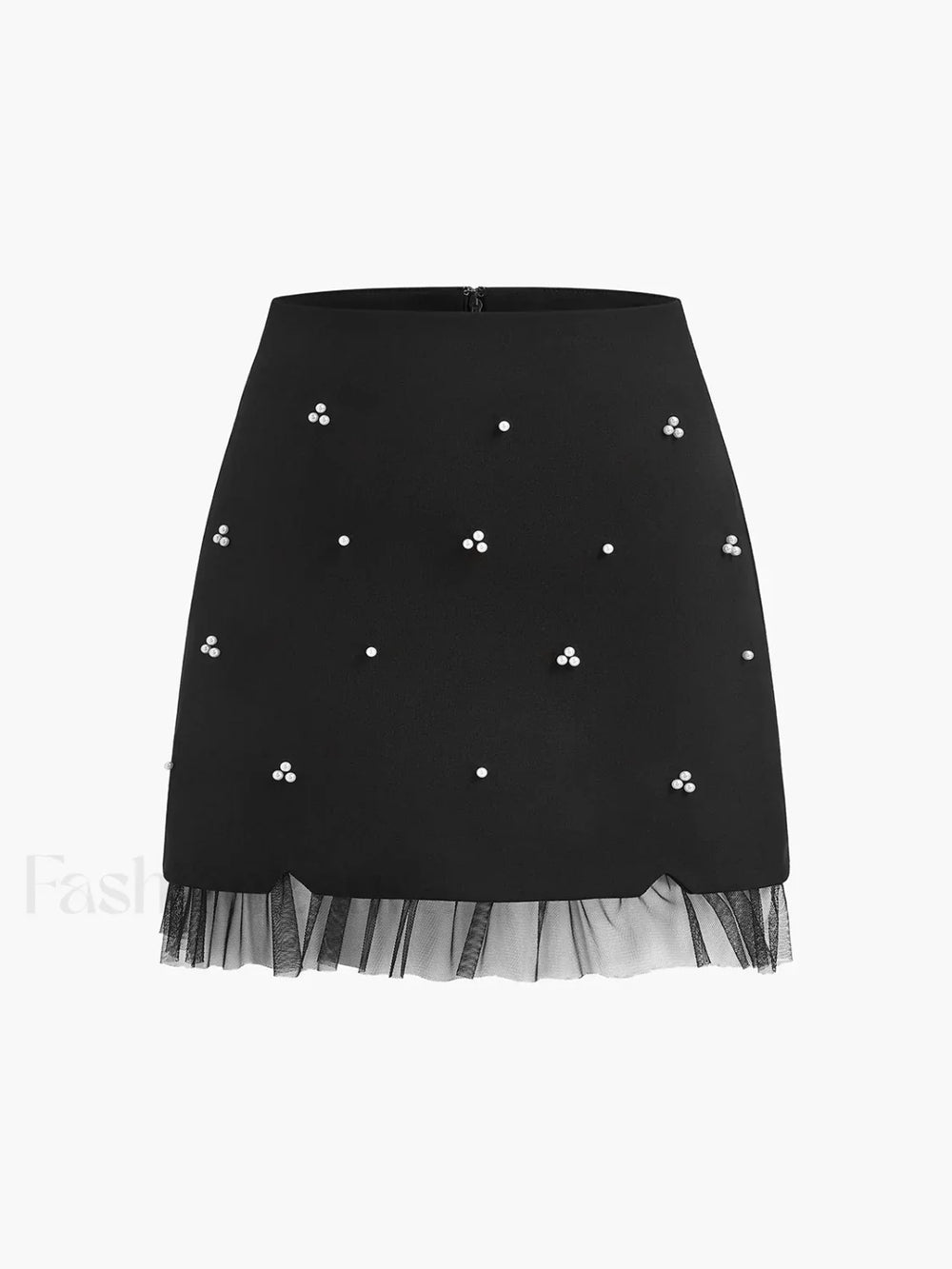 Beaded Tulle Trim A Line Skirt Skirts