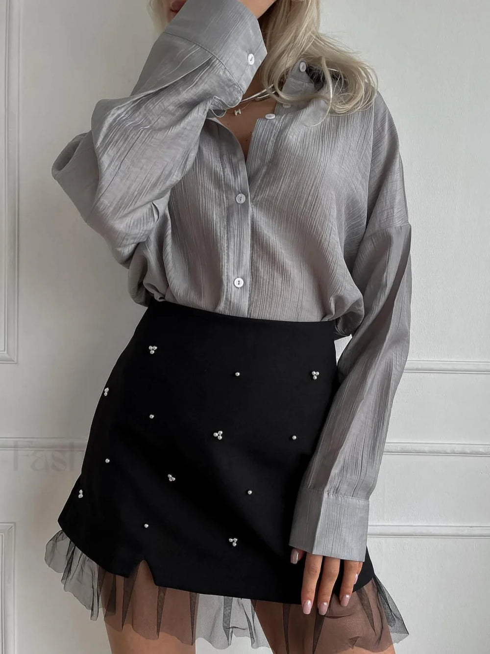 Beaded Tulle Trim A Line Skirt Skirts