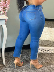 Beading Mid Waist Skinny Jeans Jeans