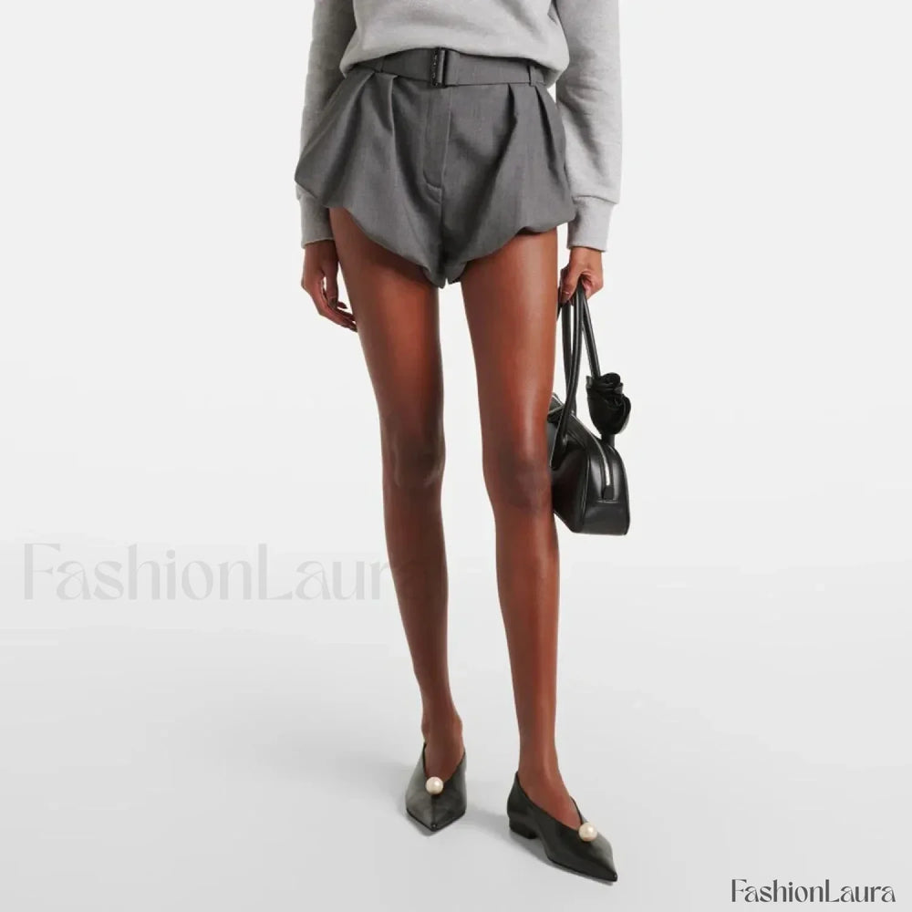 Belt Decoration Y2K High Waist Simple Commuter Short blue / S