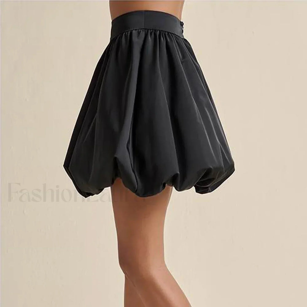Belted Denim Puffball Skirt