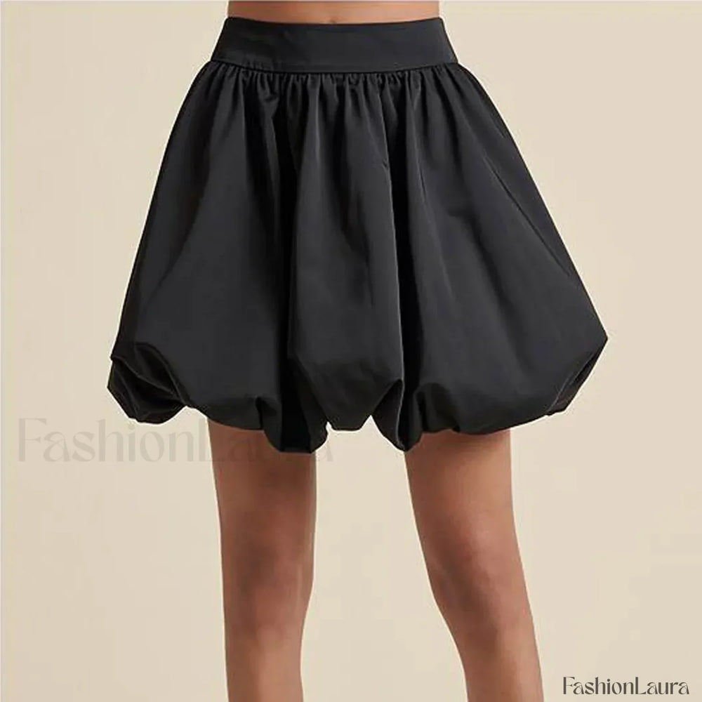Belted Denim Puffball Skirt