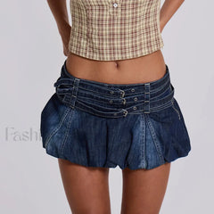 Belted Denim Puffball Skirt