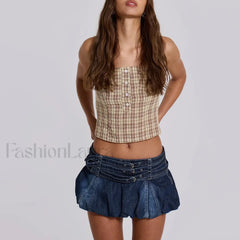 Belted Denim Puffball Skirt Blue / S