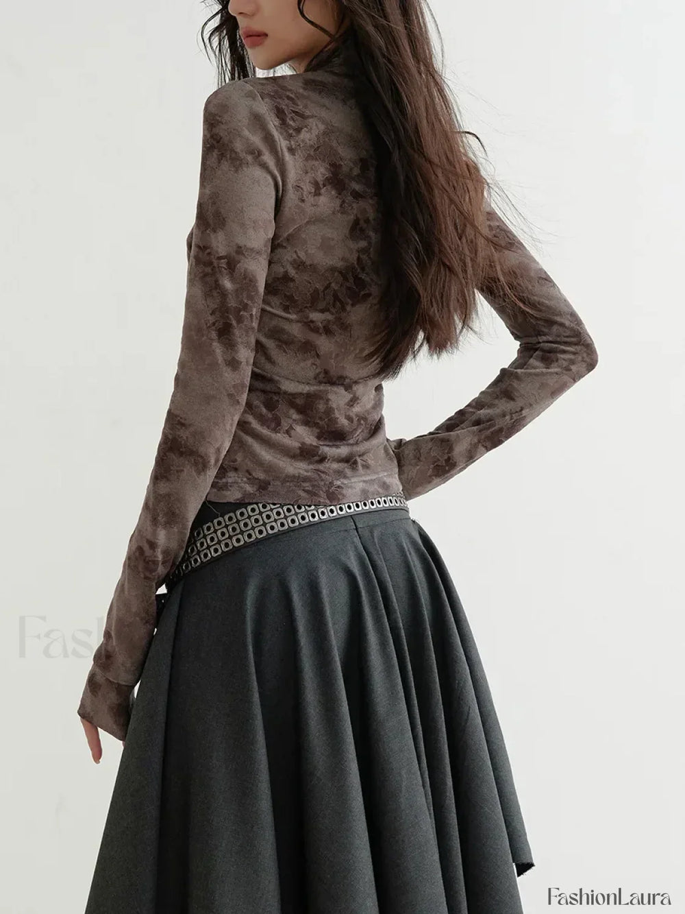 Belted Patchwork Loose Elegant Skirt