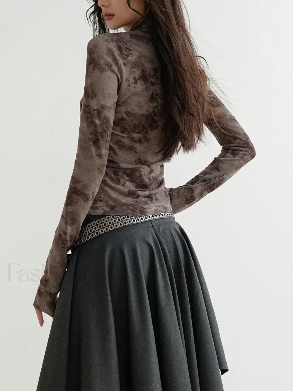 Belted Patchwork Loose Elegant Skirt