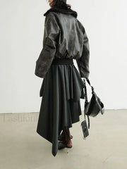 Belted Patchwork Loose Elegant Skirt